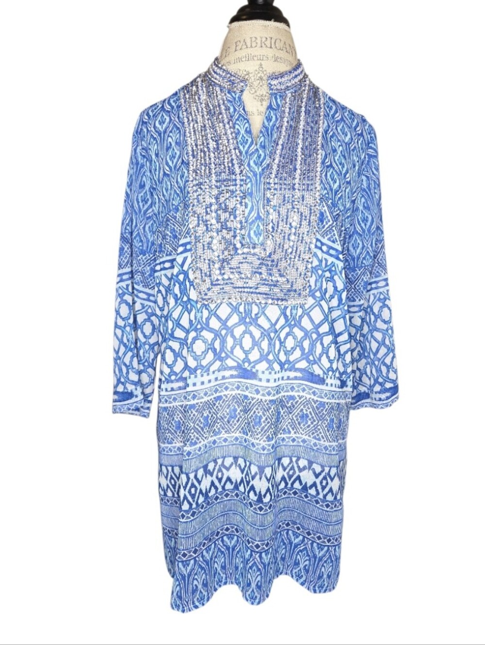 Chico's Blue Seaside Chiffon Embellished Tunic Size 2 Women's 12-14